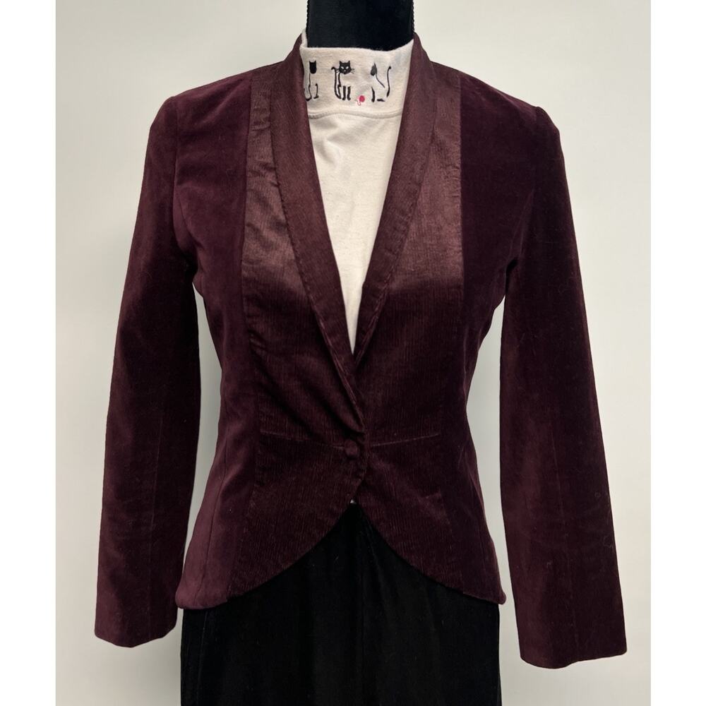 Ainsley Anthropologie XS Equestrian Riding Style Velvet Jacket Blazer Burgundy